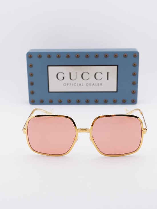 Gucci GG1063S 001 Square Sunglasses - Gold\\Red